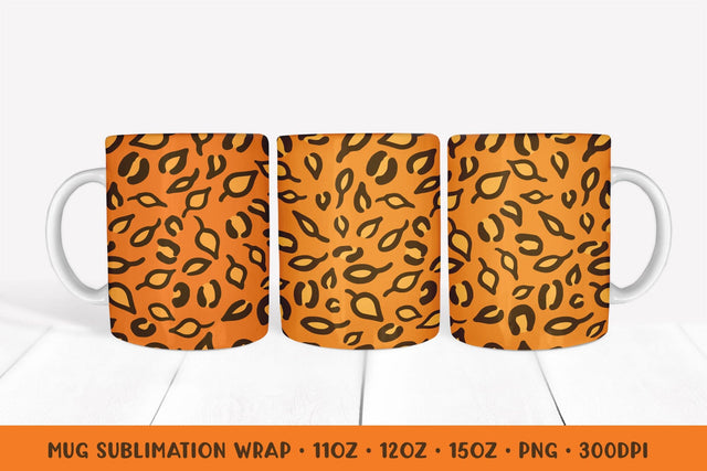 Autumn Leopard Mug Wrap. Fall Leaves Mug Sublimation Wrap Sublimation LaBelezoka 