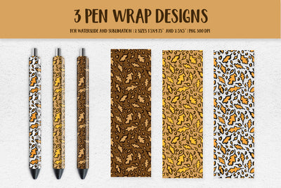 Autumn Leopard Pen Wrap. Oak Leaves Pen Sublimation or Waterslide Sublimation LaBelezoka 