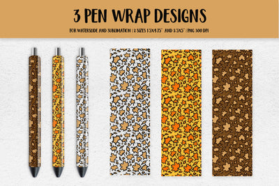 Autumn Maple Leaves Leopard Print Pen Wrap Sublimation PNG Sublimation LaBelezoka 