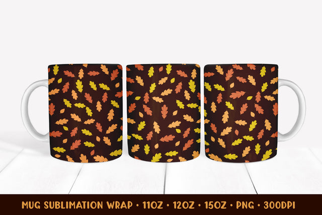 Autumn Mug Sublimation Wrap. Fall Leaves Mug Wrap Design Sublimation LaBelezoka 