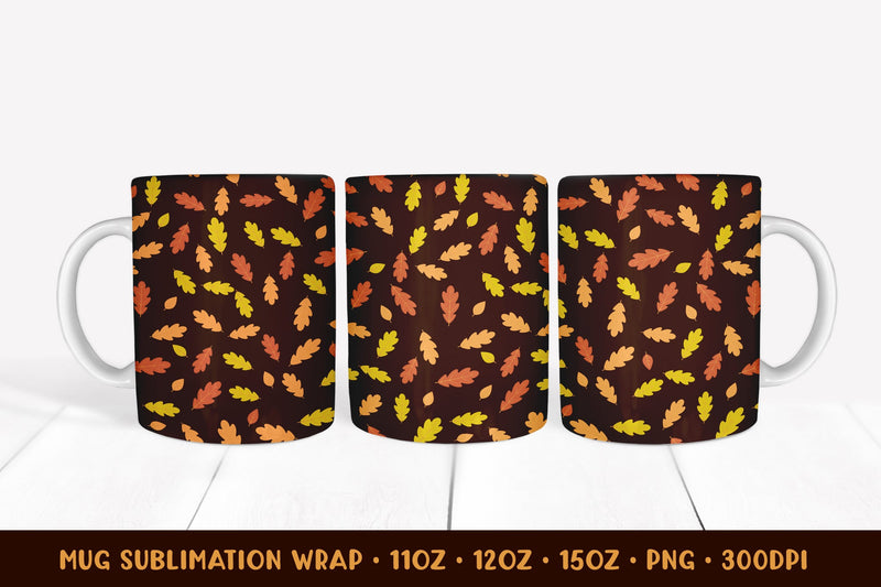 Autumn Mug Sublimation Wrap. Fall Leaves Mug Wrap Design Sublimation LaBelezoka 