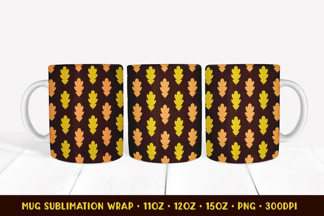 Autumn Mug Sublimation Wrap. Fall Oak Leaves Mug Wrap Design SVG LaBelezoka 