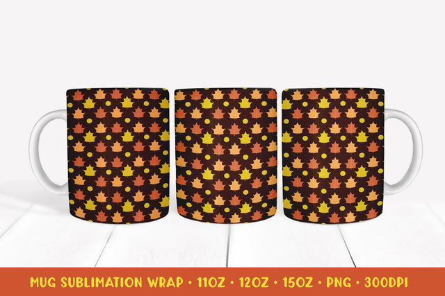 Autumn Mug Sublimation Wrap. Maple Leaves Mug Wrap Design Sublimation LaBelezoka 