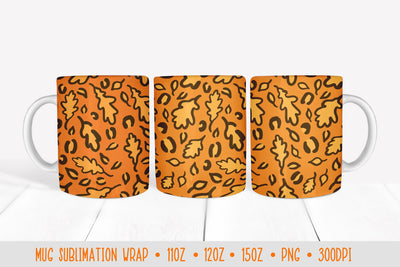 Autumn Oak Leaves Leopard Mug Sublimation Design Sublimation Vera Fedorova 