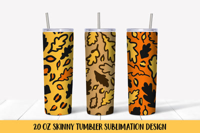 Autumn Oak Leaves Leopard Print Tumbler Wrap Designs PNG Sublimation LaBelezoka 