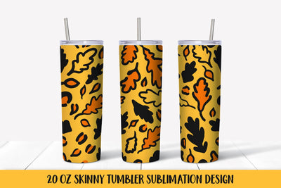 Autumn Oak Leaves Leopard Print Tumbler Wrap Sublimation Sublimation LaBelezoka 