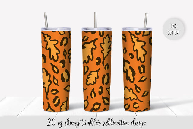 Autumn Oak Leaves Leopard Tumbler Sublimation Design Sublimation LaBelezoka 