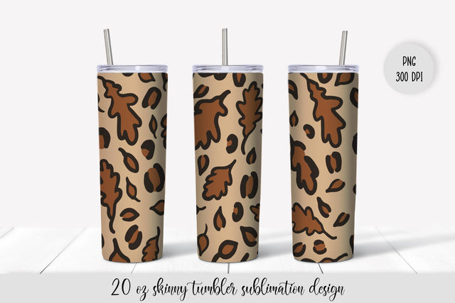 Autumn Oak Leaves Leopard Tumbler Sublimation Wrap Sublimation LaBelezoka 