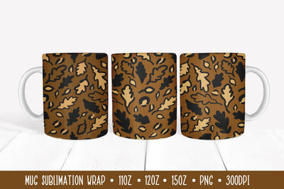Autumn Oak Leaves Mug Sublimation Wrap. Leopard Print Mug Sublimation LaBelezoka 