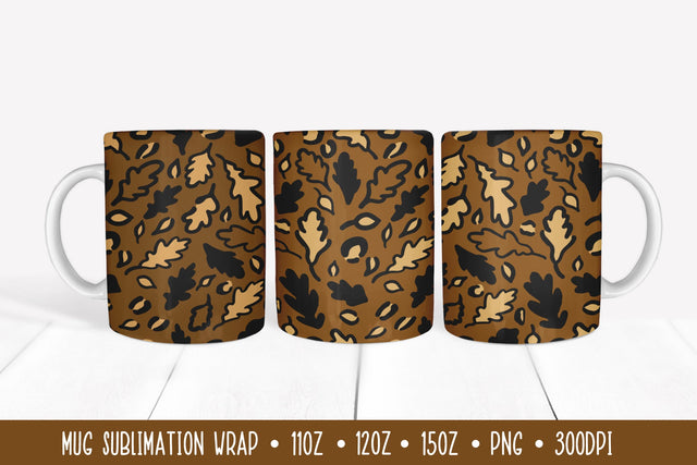 Autumn Oak Leaves Mug Sublimation Wrap. Leopard Print Mug Sublimation LaBelezoka 