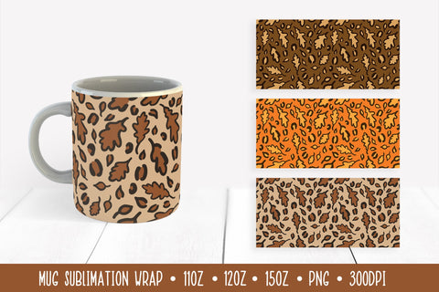 Autumn Oak Leaves Mug Wrap Sublimation. Fall Leopard Mug Sublimation LaBelezoka 