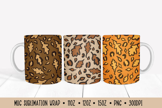 Autumn Oak Leaves Mug Wrap Sublimation. Fall Leopard Mug Sublimation LaBelezoka 