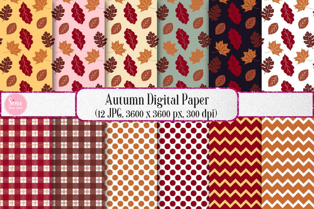 Autumn Pattern Seamless Digital Papers Backgrounds Digital Pattern SineDigitalDesign 