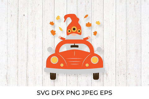 Autumn retro car and cute fall gnome. Thanksgiving SVG SVG LaBelezoka 