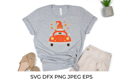 Autumn retro car and cute fall gnome. Thanksgiving SVG SVG LaBelezoka 