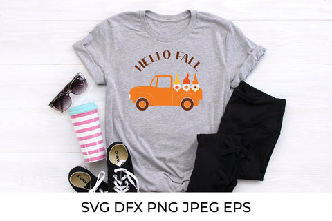 Autumn retro truck and cute gnomes SVG. Hello fall SVG LaBelezoka 