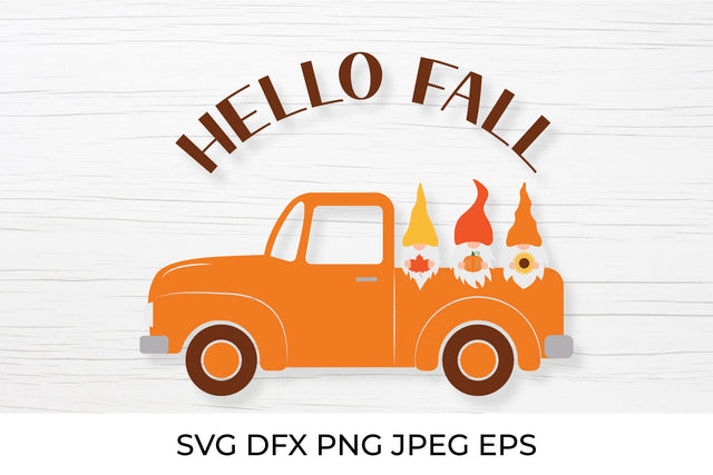 Autumn retro truck and cute gnomes SVG. Hello fall SVG LaBelezoka 
