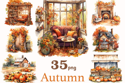 Autumn Scenes Clipart | Fall Landscape SVG GlamArtZhanna 