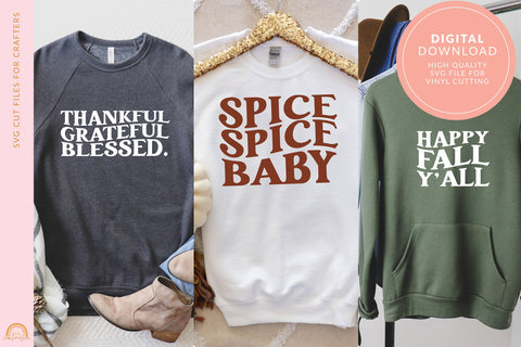 Autumn SVG Bundle Happy Fall Y'all, Thankful and Blessed, Spice Spice Baby HM SVG Pixel Sublimation 