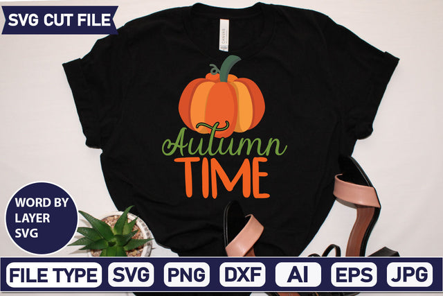 Autumn Time SVG Cut File SVGs quotes-and-sayings food-drink mini-bundles print-cut on-sale Clipart Clip Art Sublimation or Vinyl Shirt Design SVG DesignPlante 503 