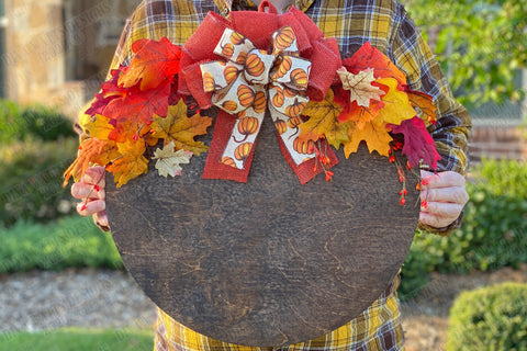 Autumn Wood Wreath Mockup | Digital Design Display | Instant Download | Wooden Wreath With Greenery and Bow Mock-up Mock Up Photo Diva Watts Designs 