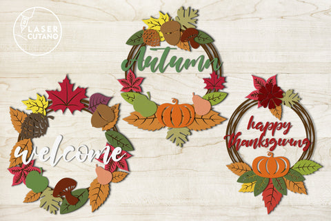 AUTUMN WREATH Multilayer Laser Cut Files, Mandala, Round Sign SVG, 3D Designs, Mini Design Bundles SVG LaserCutano 