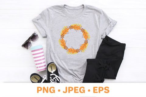 Autumn wreath sublimation design. Fall leaves round frame Sublimation LaBelezoka 