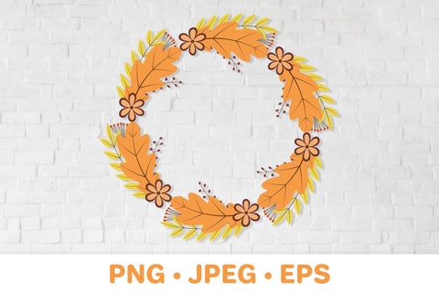 Autumn wreath sublimation design. Fall leaves round frame Sublimation LaBelezoka 