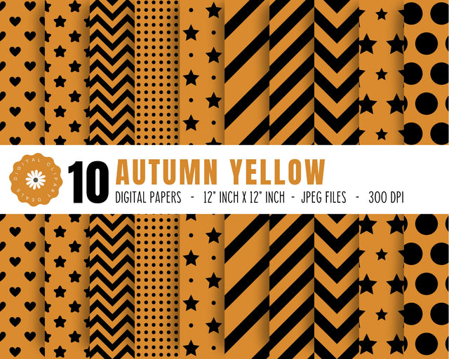 Autumn Yellow Patterns - 10 - 12" inch x 12" inch Digital Papers Digital Pattern Digital Clipart Deals 