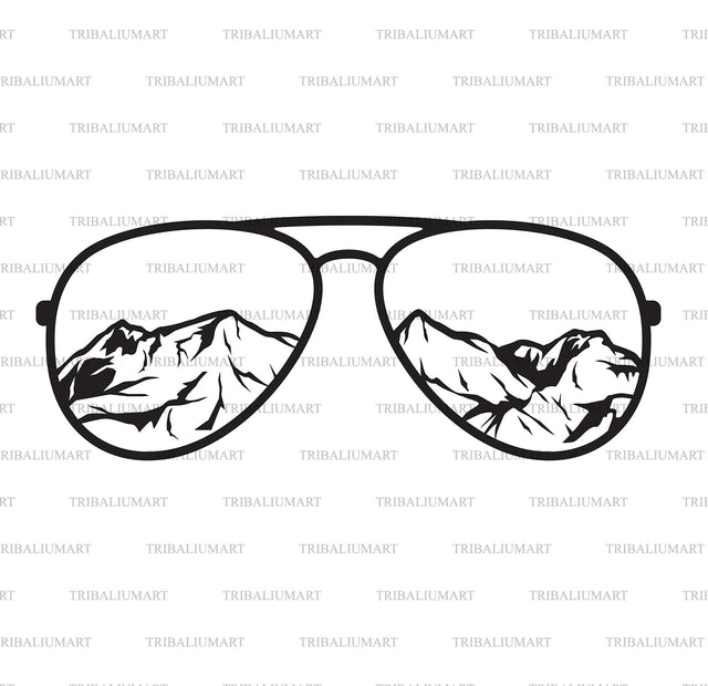 Aviator sunglasses with mountain landscape SVG TribaliumArtSF 