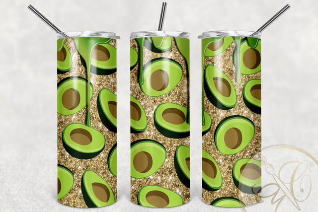Avocado 20oz Skinny Tumbler Sublimation Gold Glitter Sublimation Marlene Campos 