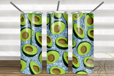 Avocado 20oz Skinny Tumbler Sublimation Light Blue Glitter Sublimation Marlene Campos 