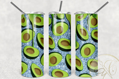 Avocado 20oz Skinny Tumbler Sublimation Light Blue Glitter Sublimation Marlene Campos 