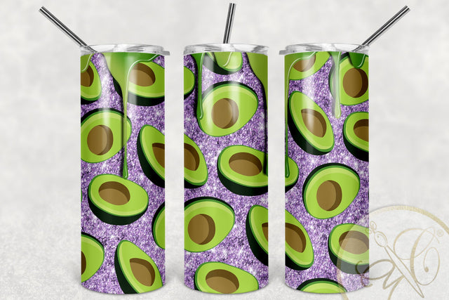 Avocado 20oz Skinny Tumbler Sublimation Light Purple Glitter Sublimation Marlene Campos 