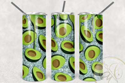 Avocado 20oz Skinny Tumbler Sublimation Mint Glitter Sublimation Marlene Campos 