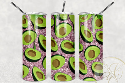 Avocado 20oz Skinny Tumbler Sublimation Pink Glitter Sublimation Marlene Campos 