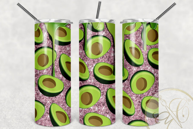 Avocado 20oz Skinny Tumbler Sublimation Pink Glitter Sublimation Marlene Campos 