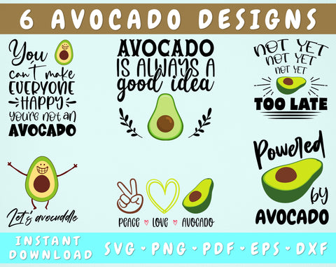 Avocado Quotes SVG Bundle, 6 Designs, Avocado Shirt SVG, Avocado Sayings SVG, Funny Avocado SVG, Let's Avocuddle SVG, Powered By Avocado SVG SVG HappyDesignStudio 