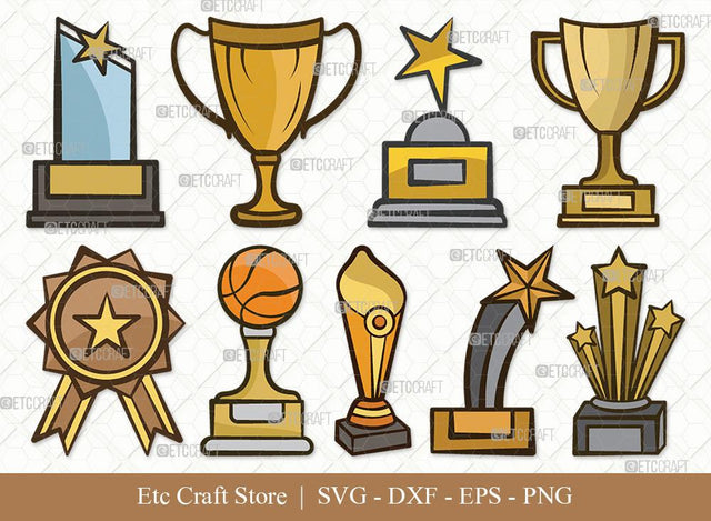 Award Trophy Clipart SVG Cut File | Trophy Cup Svg | Award Svg | Sports Svg | Trophies Star Svg | Eps | Dxf | Png | Bundle SVG ETC Craft 