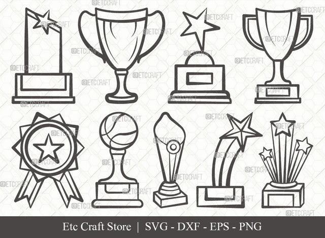 Award Trophy Outline SVG Cut File | Trophy Cup Svg | Award Svg | Sports Svg | Trophies Star Svg | Eps | Dxf | Png | Bundle SVG ETC Craft 