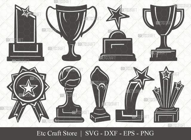 Award Trophy Silhouette SVG Cut File | Trophy Cup Svg | Award Svg | Sports Svg | Trophies Star Svg | Eps | Dxf | Png | Bundle SVG ETC Craft 