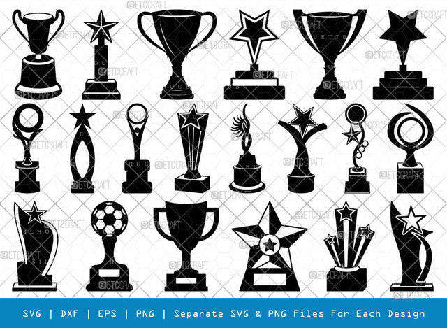 Award Trophy SVG, Award Trophy Silhouette, Award Svg, Champion Svg, Winner Cup Svg, Prize Svg, Trophies Svg, Award Trophy Bundle SVG ETC Craft 