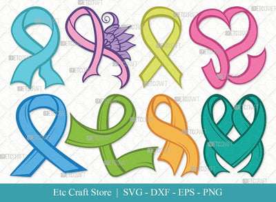Awareness Ribbon Clipart SVG Cut Files | Breast Cancer Ribbon Svg | Survivor Ribbon Bundle SVG ETC Craft 