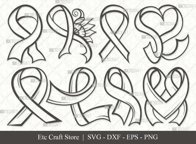 Awareness Ribbon Outline SVG Cut Files | Breast Cancer Ribbon Svg | Survivor Ribbon Bundle SVG ETC Craft 