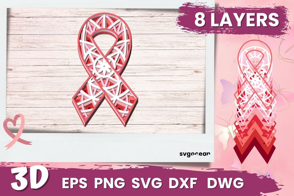 Awareness Ribbon SVG | Layered Cut Files | Mandala - So Fontsy