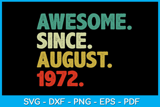 Awesome Since August 1972 Birthday SVG PNG PDF Cut File SVG Creativedesigntee 