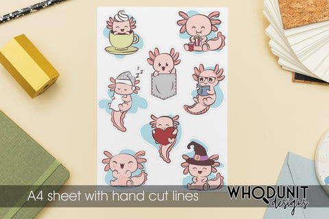 Axolotl Stickers | Kawaii style clipart Sublimation Whodunit Designs 