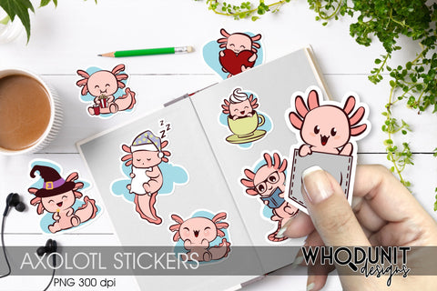 Axolotl Stickers | Kawaii style clipart Sublimation Whodunit Designs 