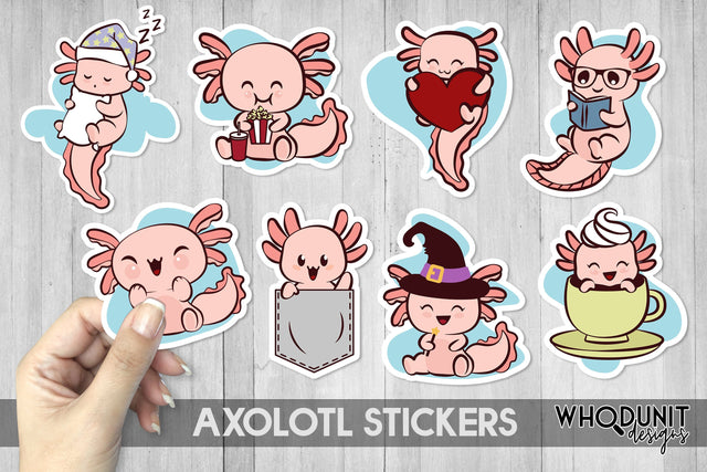 Axolotl Stickers | Kawaii style clipart Sublimation Whodunit Designs 
