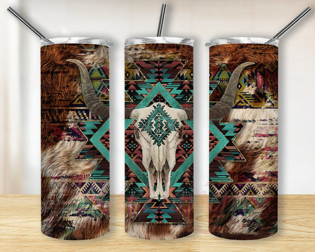 Aztec Cow Skull 20oz Tumbler Png, Aztec Cowhide Tumbler Wrap, Western Tumbler Design, Country Design Png, Western Cow Skull Sublimation Design, Instant Download Sublimation BouDesign 